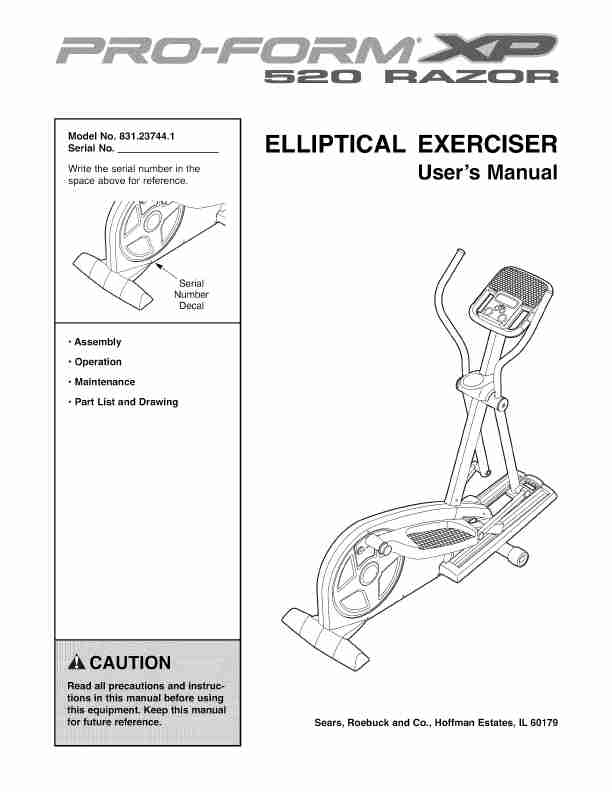 Sears Elliptical Trainer 831_23744_1-page_pdf